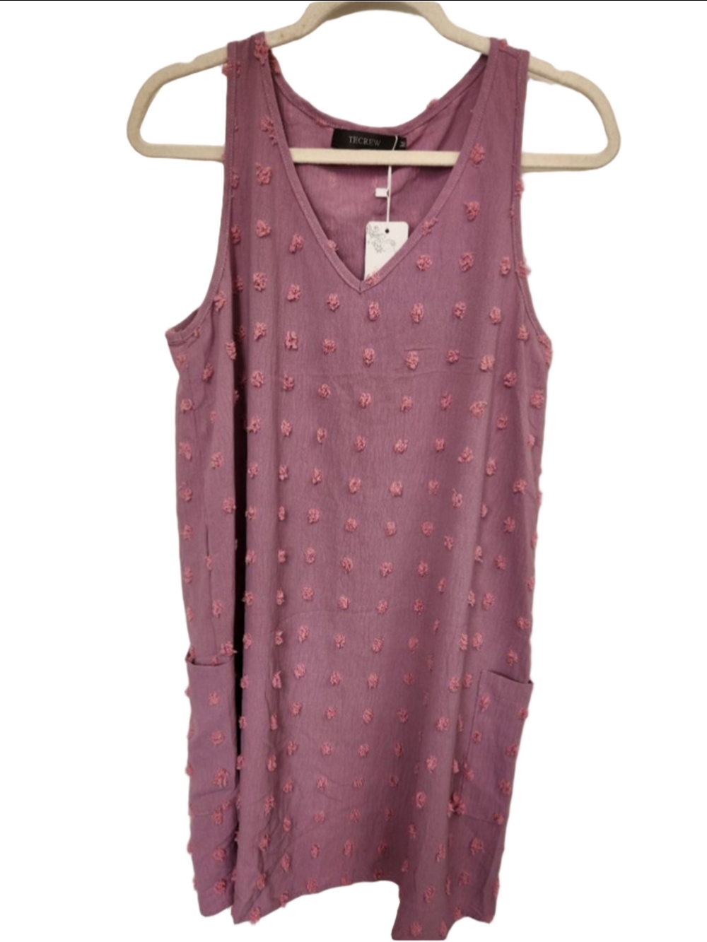 TECREW Purple Sleeveless V-Neck Dress with Pockets Size M